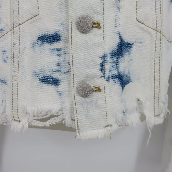 Guess Women Medium White Blue Bleached Distressed Crop Denim Jacket NEW Defects - Picture 5 of 15